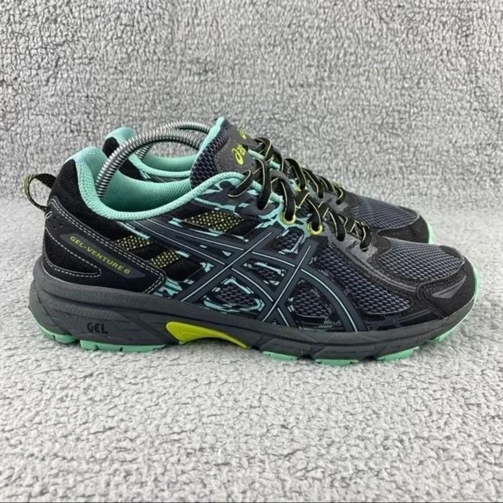 Asics shoes gel-venture 6 Womens 11 Running Sneakers Black Green Lace Up Hiking - Picture 2 of 12